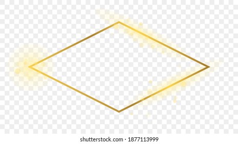 Gold glowing rhombus  shape frame isolated on transparent background. Shiny frame with glowing effects. Vector illustration.