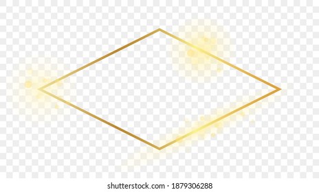 Gold glowing rhombus  shape frame isolated on transparent background. Shiny frame with glowing effects. Vector illustration.