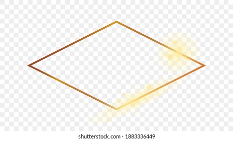 Gold glowing rhombus  shape frame isolated on transparent background. Shiny frame with glowing effects. Vector illustration.