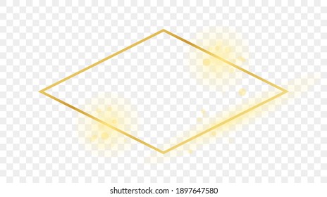 Gold glowing rhombus  shape frame isolated on transparent background. Shiny frame with glowing effects. Vector illustration.