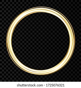 Gold glowing  round frame with lights effects isolated on black transparent background. Shining  golden  ring. Vector neon swirl  trail effect.