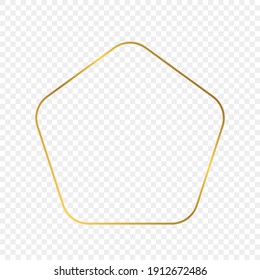 Gold glowing rounded pentagon shape frame isolated on transparent background. Shiny frame with glowing effects. Vector illustration.