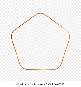 Gold glowing rounded pentagon shape frame isolated on transparent background. Shiny frame with glowing effects. Vector illustration.