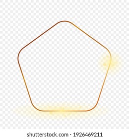 Goldener, abgerundeter Pentagon-Rahmen einzeln auf transparentem Hintergrund. Leuchtender Rahmen mit leuchtenden Effekten. Vektorgrafik.