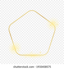 Gold glowing rounded pentagon shape frame isolated on transparent background. Shiny frame with glowing effects. Vector illustration.