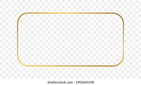 Gold glowing rounded rectangular frame isolated on transparent background. Shiny frame with glowing effects. Vector illustration.