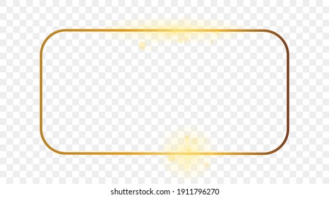 Gold glowing rounded rectangular frame isolated on transparent background. Shiny frame with glowing effects. Vector illustration.