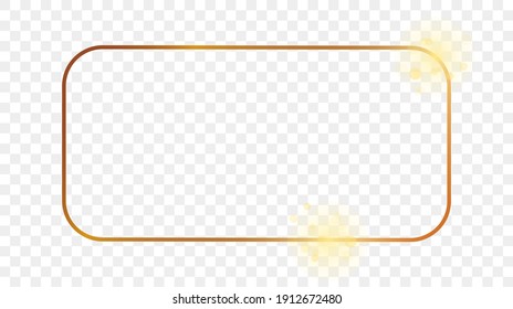 Gold glowing rounded rectangular frame isolated on transparent background. Shiny frame with glowing effects. Vector illustration.