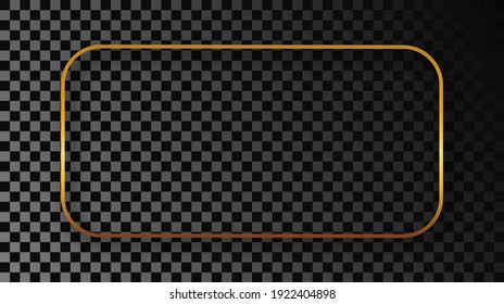 Gold glowing rounded rectangular frame with shadow isolated on dark transparent background. Shiny frame with glowing effects. Vector illustration.