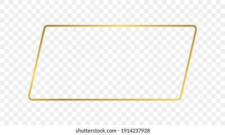Gold glowing rounded rectangular shape frame isolated on transparent background. Shiny frame with glowing effects. Vector illustration.