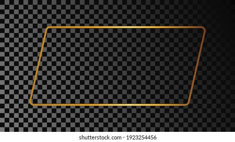Gold glowing rounded rectangular shape frame isolated on dark transparent background. Shiny frame with glowing effects. Vector illustration.