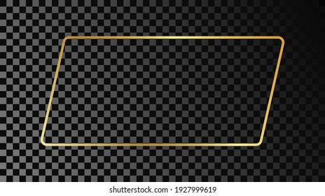 Gold glowing rounded rectangular shape frame isolated on dark transparent background. Shiny frame with glowing effects. Vector illustration.