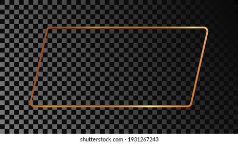 Gold glowing rounded rectangular shape frame isolated on dark transparent background. Shiny frame with glowing effects. Vector illustration.
