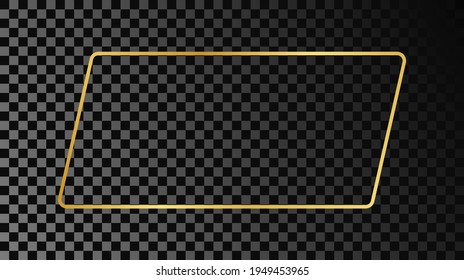Gold glowing rounded rectangular shape frame isolated on dark transparent background. Shiny frame with glowing effects. Vector illustration.