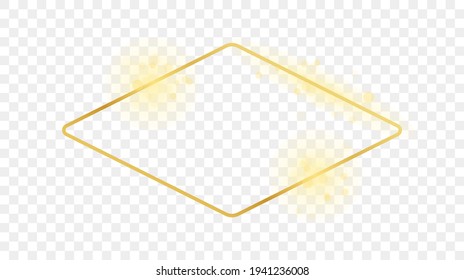 Marco de forma redondeado dorado con forma de rhombus aislado sobre fondo transparente. Marco brillante con efectos brillantes. Ilustración vectorial.