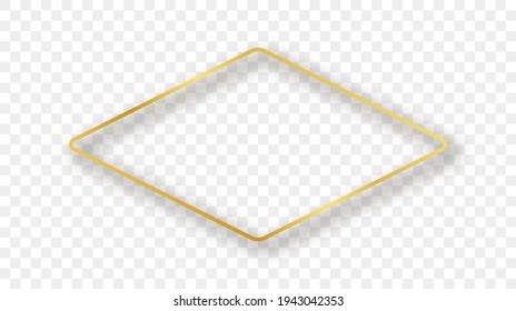 Goldener, abgerundeter Rhombus-Rahmen mit Schatten einzeln auf transparentem Hintergrund. Leuchtender Rahmen mit leuchtenden Effekten. Vektorgrafik.