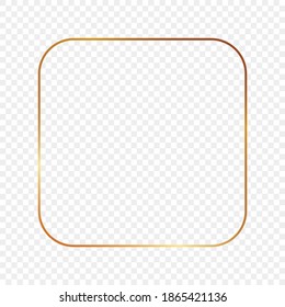 Gold glowing rounded square frame isolated on transparent background. Shiny frame with glowing effects. Vector illustration.