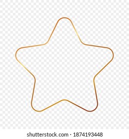 Gold glowing rounded star shape frame isolated on transparent background. Shiny frame with glowing effects. Vector illustration.