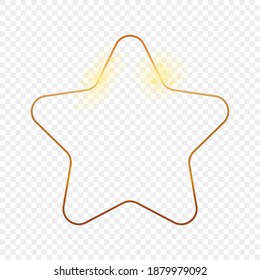 Goldener, abgerundeter Stern-Rahmen einzeln auf transparentem Hintergrund. Leuchtender Rahmen mit leuchtenden Effekten. Vektorgrafik.