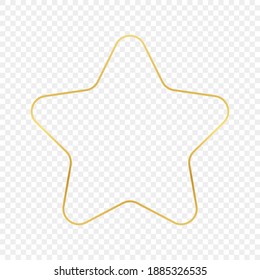 Gold glowing rounded star shape frame isolated on transparent background. Shiny frame with glowing effects. Vector illustration.