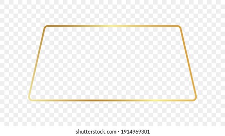 Gold glowing rounded trapezoid shape frame isolated on transparent background. Shiny frame with glowing effects. Vector illustration.