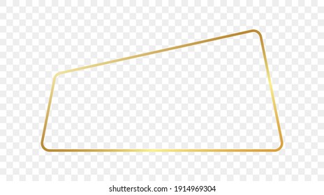 Gold glowing rounded trapezoid shape frame isolated on transparent background. Shiny frame with glowing effects. Vector illustration.