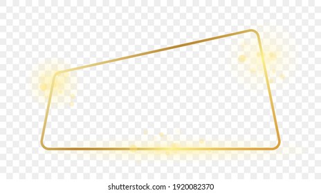 Gold glowing rounded trapezoid shape frame isolated on transparent background. Shiny frame with glowing effects. Vector illustration.