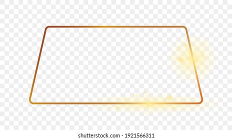 Goldener, abgerundeter Trapezrahmen einzeln auf transparentem Hintergrund. Leuchtender Rahmen mit leuchtenden Effekten. Vektorgrafik.