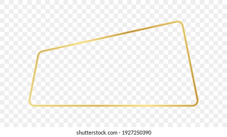 Gold glowing rounded trapezoid shape frame isolated on transparent background. Shiny frame with glowing effects. Vector illustration.