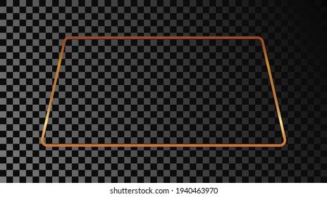 Goldener, abgerundeter Trapezrahmen einzeln auf dunkeltransparentem Hintergrund. Leuchtender Rahmen mit leuchtenden Effekten. Vektorgrafik.