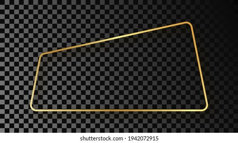 Goldener, abgerundeter Trapezrahmen mit Schatten einzeln auf dunkeltransparentem Hintergrund. Leuchtender Rahmen mit leuchtenden Effekten. Vektorgrafik.
