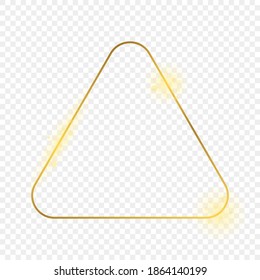 Gold glowing rounded triangle frame isolated on transparent background. Shiny frame with glowing effects. Vector illustration.