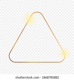 Gold glowing rounded triangle frame isolated on transparent background. Shiny frame with glowing effects. Vector illustration.