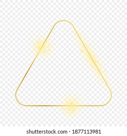 Gold glowing rounded triangle frame isolated on transparent background. Shiny frame with glowing effects. Vector illustration.