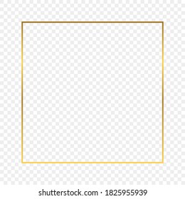 Gold glowing square frame isolated on transparent background. Shiny frame with glowing effects. Vector illustration.