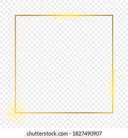 Gold glowing square frame isolated on transparent background. Shiny frame with glowing effects. Vector illustration.