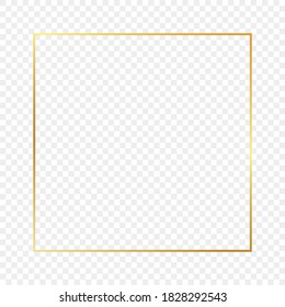 Gold glowing square frame isolated on transparent background. Shiny frame with glowing effects. Vector illustration.