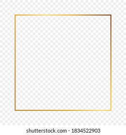 Gold glowing square frame isolated on transparent background. Shiny frame with glowing effects. Vector illustration.