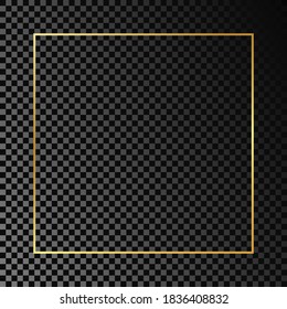 Gold glowing square frame isolated on dark transparent background. Shiny frame with glowing effects. Vector illustration.