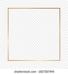 Gold glowing square frame isolated on transparent background. Shiny frame with glowing effects. Vector illustration.