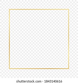 Gold glowing square frame isolated on transparent background. Shiny frame with glowing effects. Vector illustration.