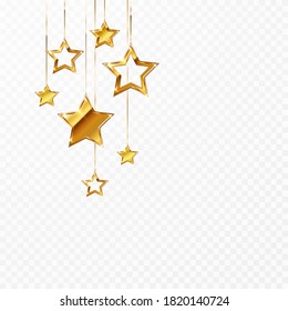 Decoración de estrellas doradas aisladas en un fondo transparente. Granito de estrellas brillante dorado. Diseño de elementos vectorial brillante navidad, Año Nuevo o Ramadán