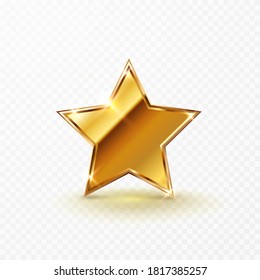 Gold glowing star isolated on transparent background. Golden vip casino, award, certificate icon with shadow. Vector sparkle luxury Christmas, New Year or Ramadan element design