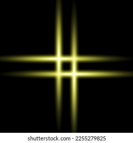 Gold glowing star. Realistic sun rays. Yellow sun ray glow abstract shine light effect. Yellow energy flash. Special lens flare light effect. Vector illustration