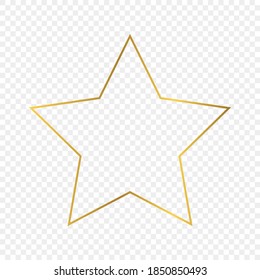 Gold glowing star shape frame isolated on transparent background. Shiny frame with glowing effects. Vector illustration.