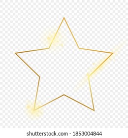 Marco de forma estrella dorado aislado sobre fondo transparente. Marco brillante con efectos brillantes. Ilustración vectorial.
