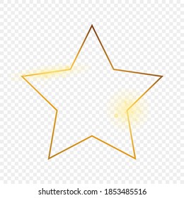 Gold glowing star shape frame isolated on transparent background. Shiny frame with glowing effects. Vector illustration.