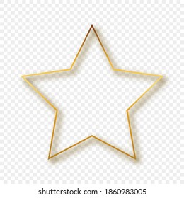 Goldener Stern-Rahmen mit Schatten einzeln auf transparentem Hintergrund. Leuchtender Rahmen mit leuchtenden Effekten. Vektorgrafik.