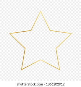 Gold glowing star shape frame isolated on transparent background. Shiny frame with glowing effects. Vector illustration.