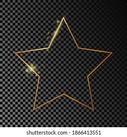 Goldener, leuchtender Stern-Rahmen einzeln auf dunkeltransparentem Hintergrund. Leuchtender Rahmen mit leuchtenden Effekten. Vektorgrafik.